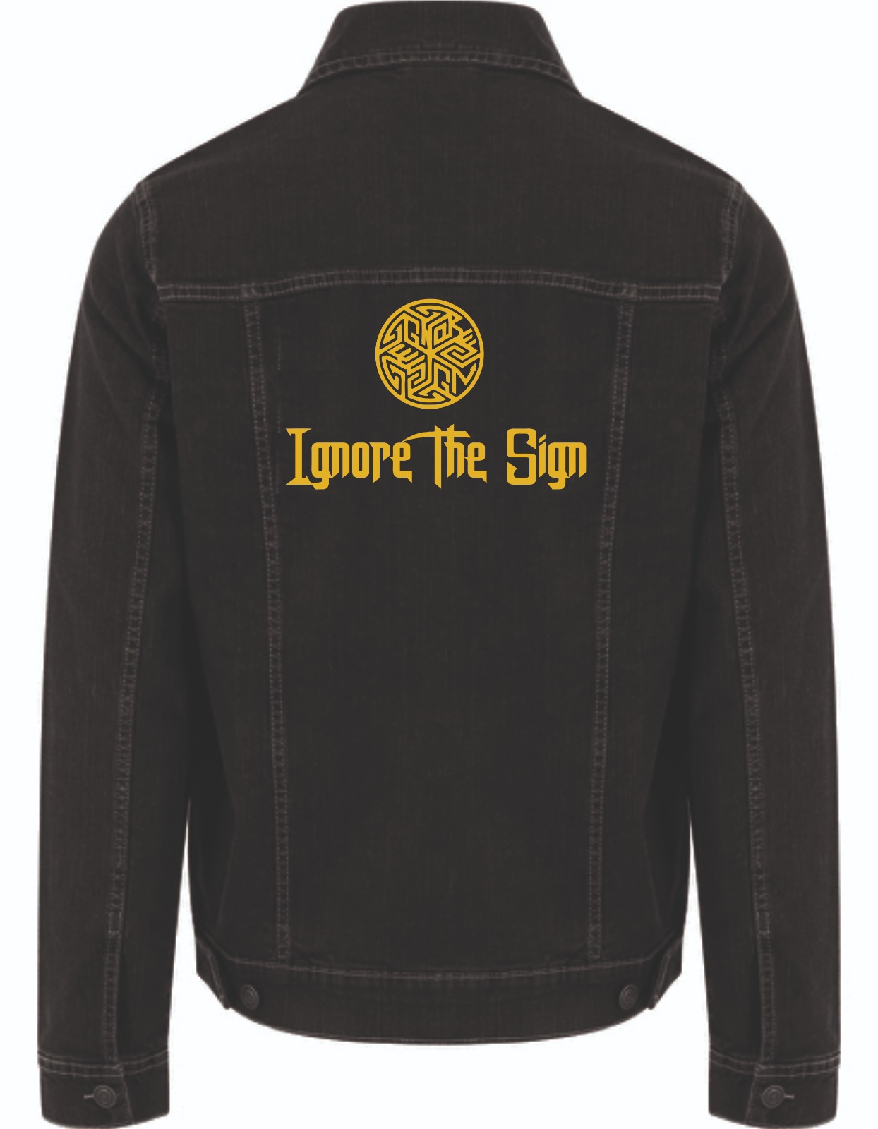 Jeansjacke mit Rückenaufdruck ("Ignore the Sign"  in Gold)
